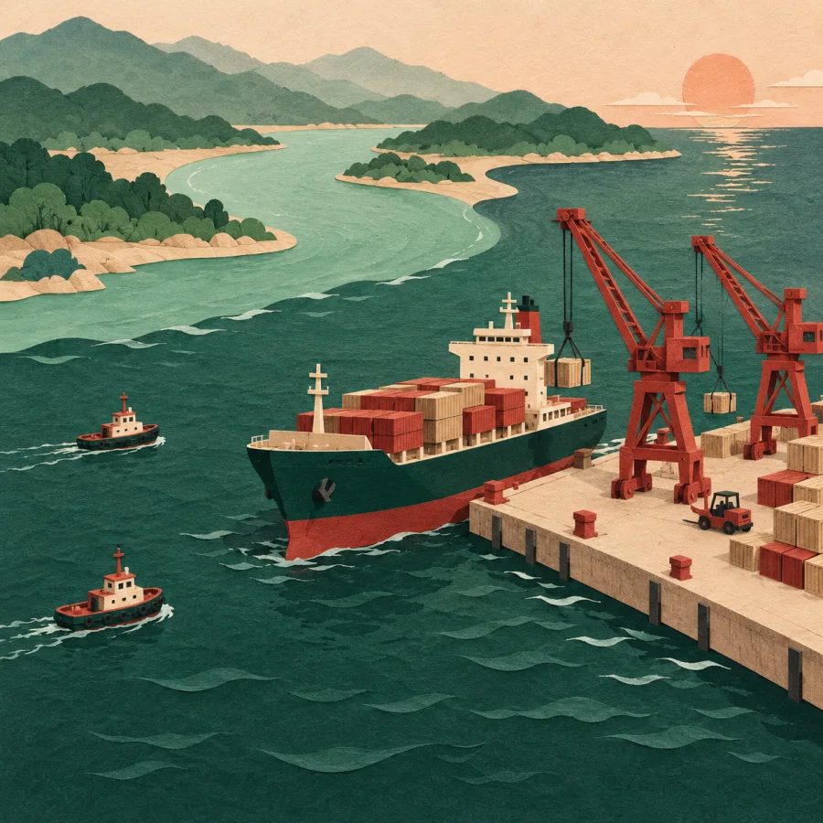 Краны разгружают судно в порту на пересечении путей
