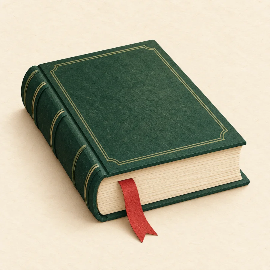 Закрытая толстая книга с красной закладкой
