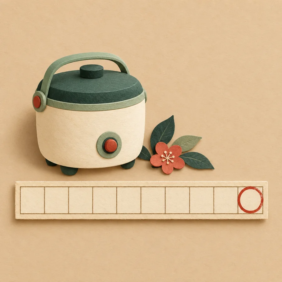 Рисоварка рядом с полоской из клеток, последняя обведена красным