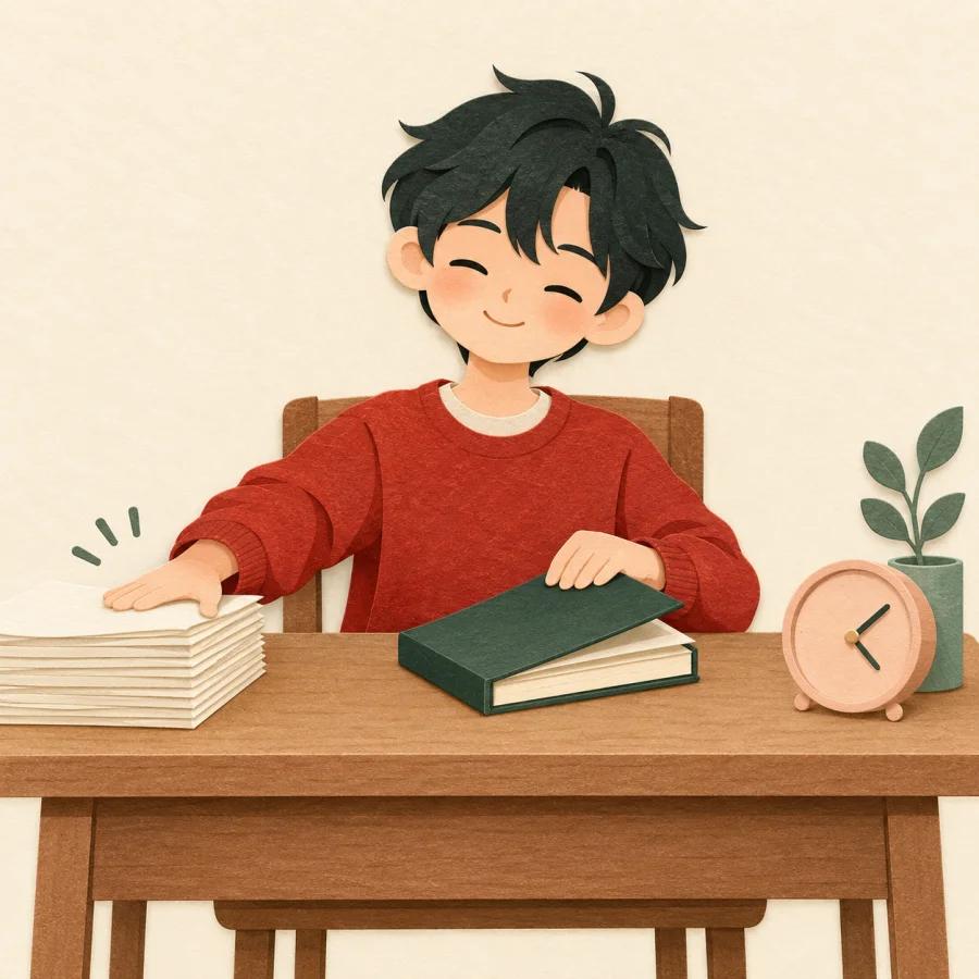 Студент с облегчением закрывает последнюю книгу